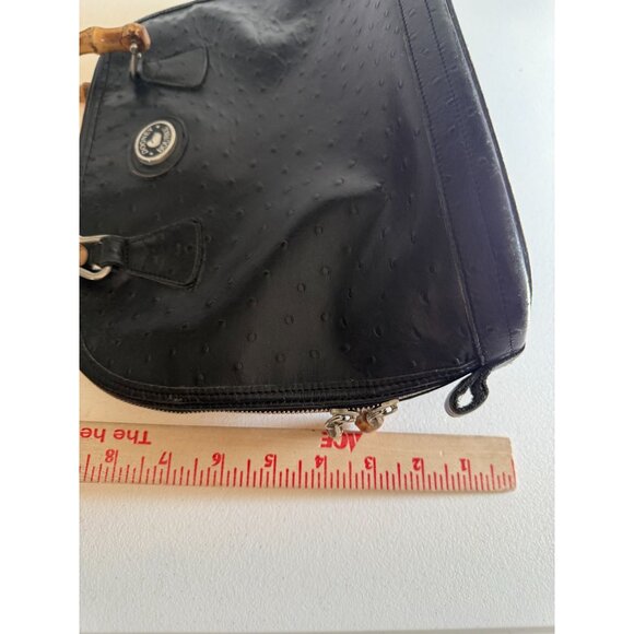 Dooney & Bourke Black Bayou Embossed Leather Dome Satchel Bag Bamboo Handle - Picture 13 of 15